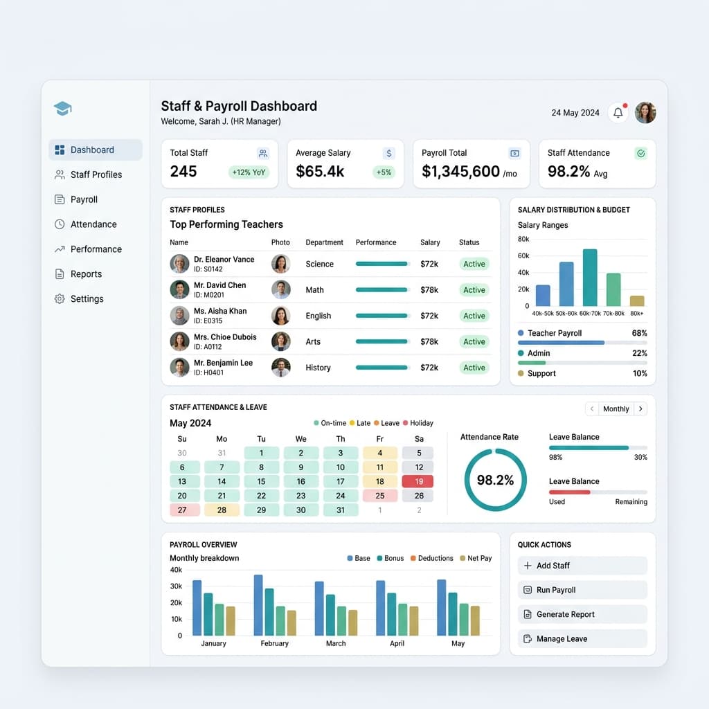 Staff Management & Payroll dashboard mockup